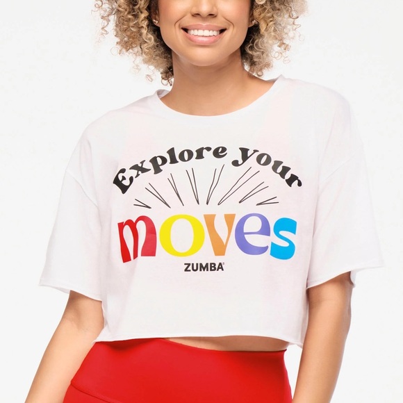 Zumba Fitness Explore Boxy Crop Top With Raw Edges Wear It Out White small - Picture 2 of 8
